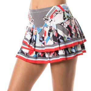 Lucky In Love Skirt Pleated Tier Tennis skort roses floral multi  sz large
